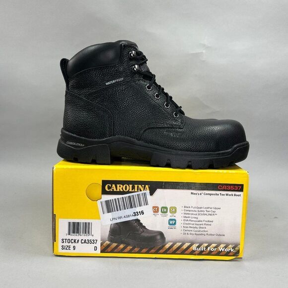 Carolina Circuit 6” Boots Men's 9 Black Leather Composite Toe Waterproof Work - Picture 1 of 13